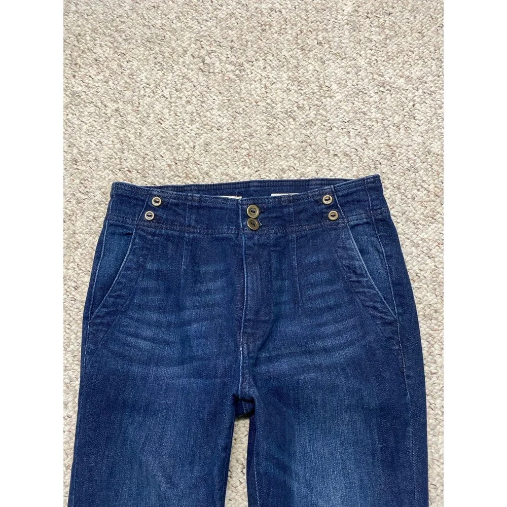 ANTHROPOLOGIE Pilcro Pleated High Rise Dark Wash Blue Denim Skinny Preppy 28